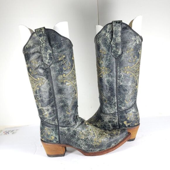CORRAL Circle G Women’s US6,5M Gray Leather Crackle Distressed Western Boots - Picture 8 of 16